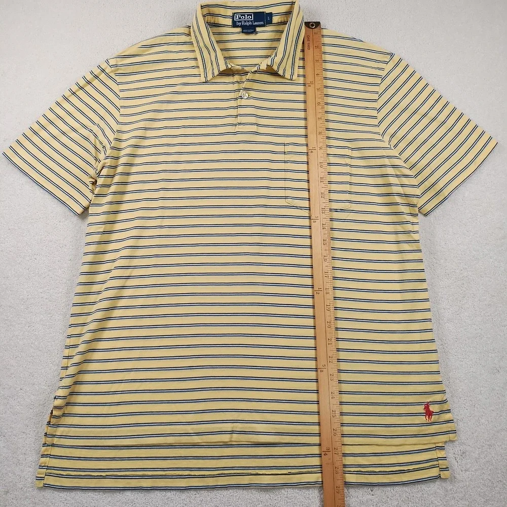 Vintage Polo Ralph Lauren Shirt Men's Large Yellow Striped S/S Casual Pony 90's